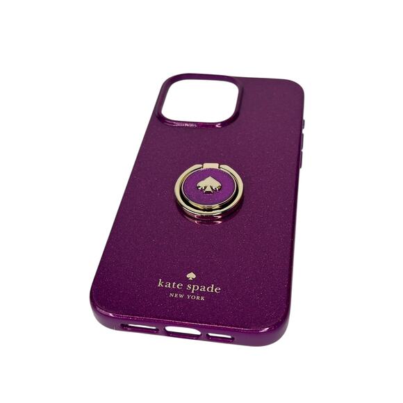 Kate Spade Dark Raspberry Glitter iPhone 15 Pro Max Case with Ring Stand - Picture 3 of 8